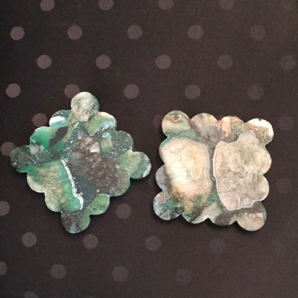 Anthropologie Green and Cream Decorative Stone (Marble Geode Look) Coasters